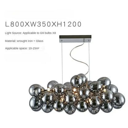 Modern black crystal grape chandelier featuring chrome-finished wrought iron and dark gray glass bulbs by decorbites crystal