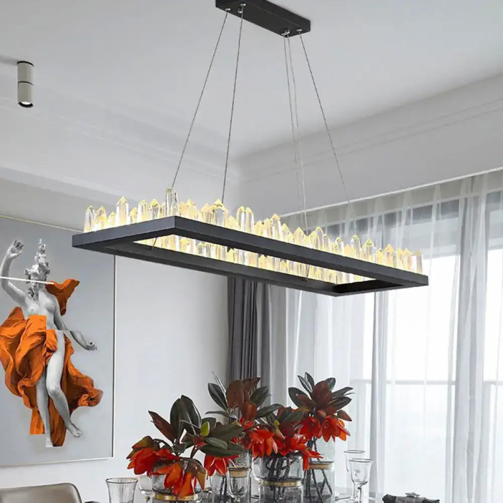 Modern rectangular DecorBites ceiling light with black frame and golden crystal icicle accents LED ceiling light
