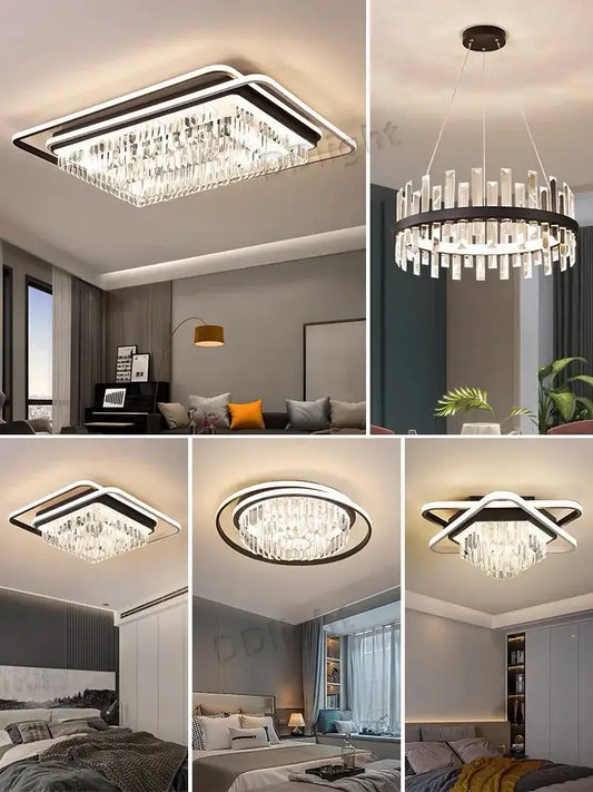 Modern black crystal industrial pendant chandelier set with sleek metal frame and illuminated led lighting for living room decorbites crystal industrial