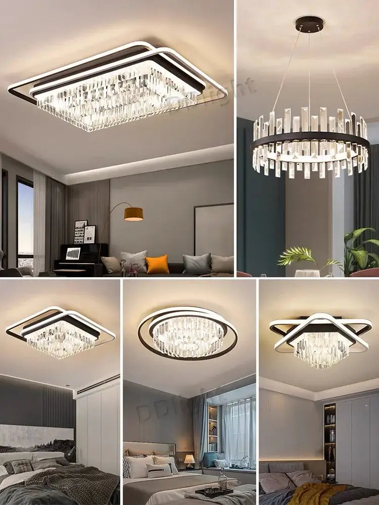 Modern black crystal industrial pendant chandelier set with sleek metal frame and illuminated led lighting for living room decorbites crystal industrial