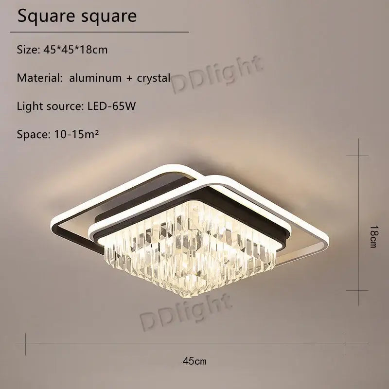 Modern black crystal industrial pendant chandelier set featuring a square aluminum frame with cascading crystal accents