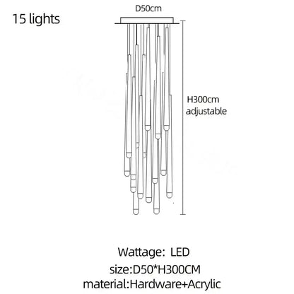 Adjustable modern black crystal led chandelier with 15 LED lights and acrylic tubes for dining room decorbites crystal led
