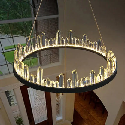 Modern black crystal led pendant chandelier featuring illuminated crystal rods in a circular design for dining room decorbites pendant lights