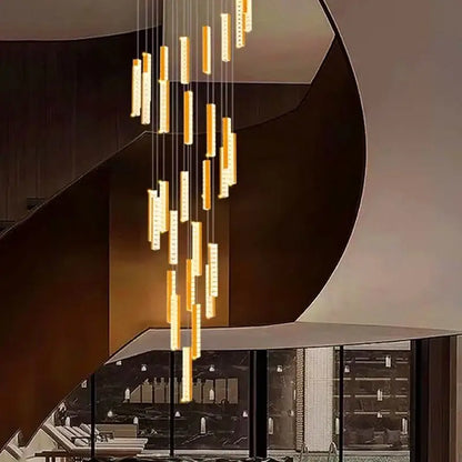 Modern black crystal pendant light with gold-toned rectangular minimalist design ideal for stairwell lighting