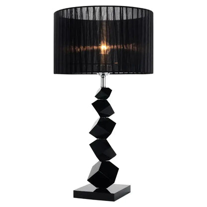 Modern black crystal table lamp with geometric base and pleated black fabric shade for bedroom decorbites black crystal