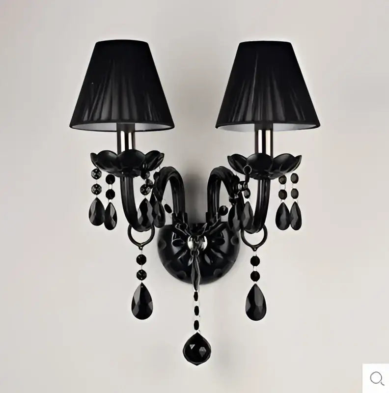 Modern black crystal wall lamp with two lampshades and teardrop beads perfect as decorbites crystal wall pendant light