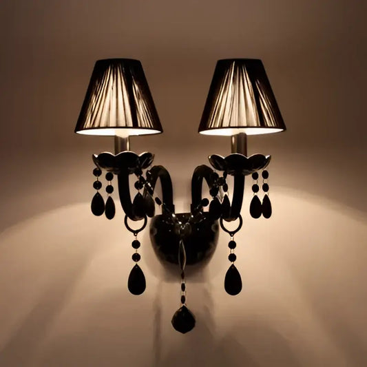 Modern black crystal wall lamp with two lampshades and teardrop crystals ideal as pendant light decorbites crystal wall decor