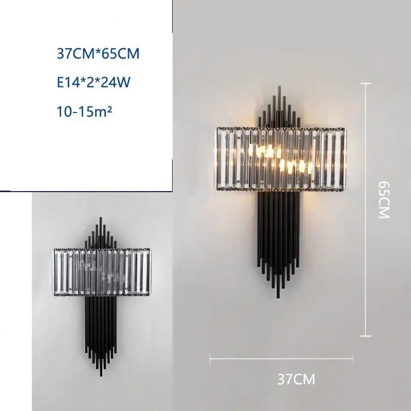 Modern black and clear crystal wall lamp with vertical rods decorbites crystal wall lamp for living room decor