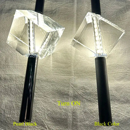 Modern black cube crystal pendant lamps featuring crystal cube led light sticks with black handles in pearl black and black finishes