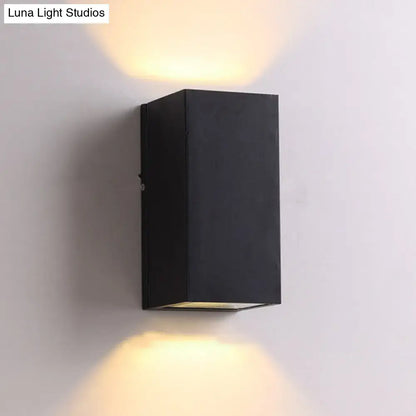 Modern black cube led wall sconce emitting warm light top and bottom for 110v-120v or 220v-240v porch use