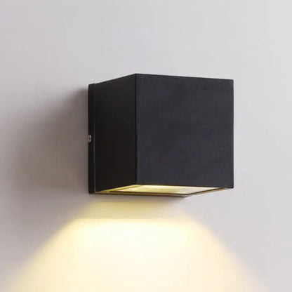 Modern black cube led wall sconce porch light with warm downward light for 110v-120v and 220v-240v use