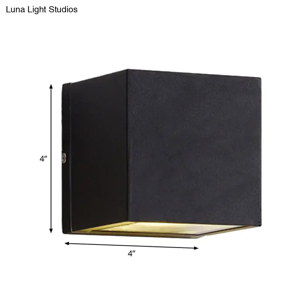 Modern black cube led wall sconce with matte finish and warm lighting for 110v-120v or 220v-240v outdoor use