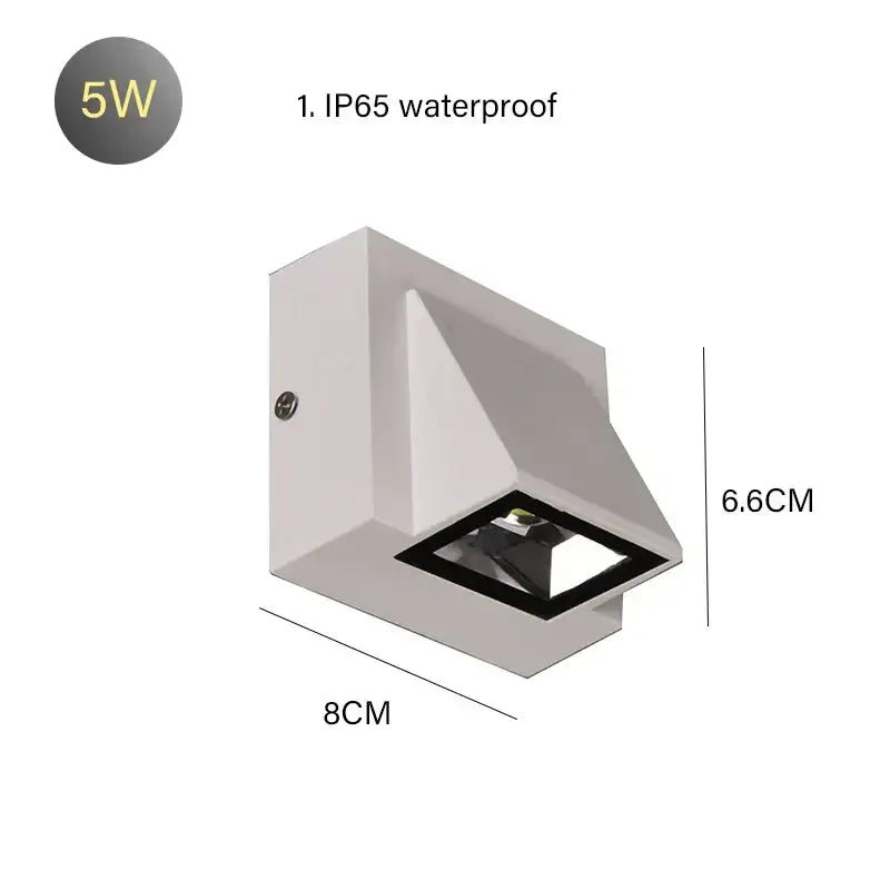 White angular outdoor wall lamp with black lens 5w power rating motion sensor led for modern outdoor use