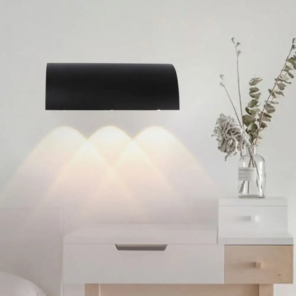 Modern black curved wall lamp with three warm white light beams minimalist led outdoor wall lamp fixture