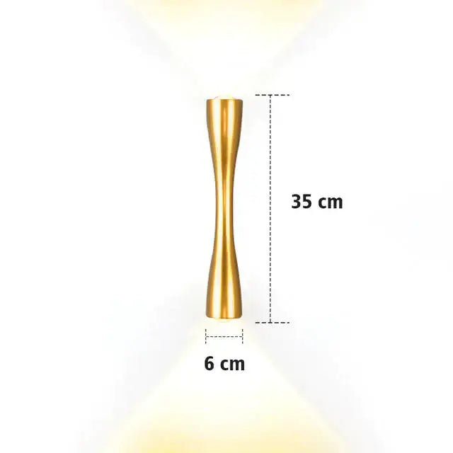 Modern black curved wall sconce outdoor porch light with a sleek 35 cm gold-finished hourglass design and warm ambient lighting