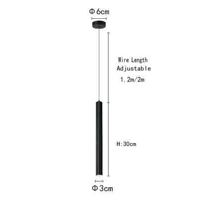 Modern black cylindrical cord pendant light with adjustable wire length and sleek black finish for bedroom use