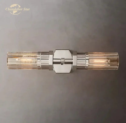 Modern black decorbites crystal hexagonal sconce with chrome-finished ribbed glass cylinders for living room lighting