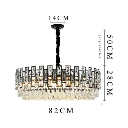 Elegant modern black decorbites crystal led chandelier with clear rectangular prisms and adjustable height for dining room