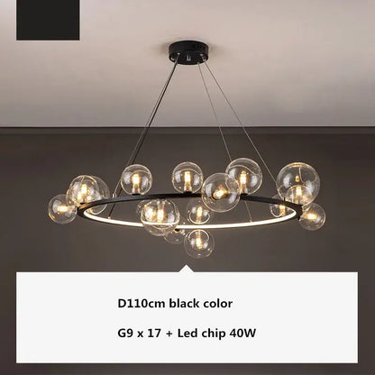 Modern black decorbites glass ball chandelier with 17 clear globe bulbs and ball g9 led for dining room lighting