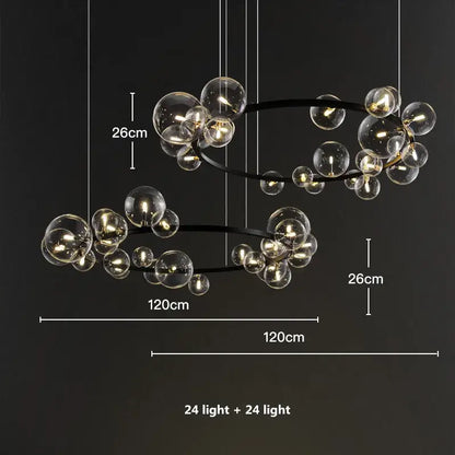 Modern black decorbites glass ball g9 led chandelier with 48 warm-toned lights and metal frame for dining room use