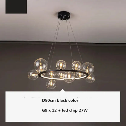 Modern black decorbites glass ball g9 led chandelier with twelve clear glass globe bulbs for dining room lighting