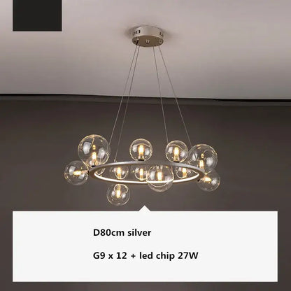 Silver modern decorbites glass ball chandelier with twelve clear glass globe ball g9 led bulbs in circular design for dining room