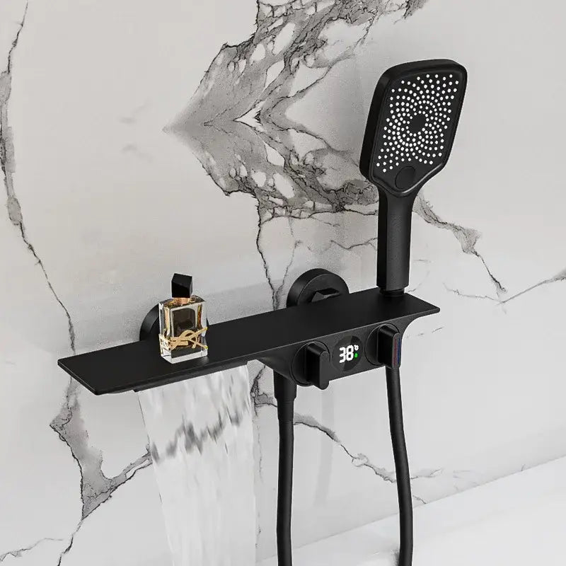 Modern black digital display shower mixer with matte finish and sleek handheld showerhead by decorbites digital display