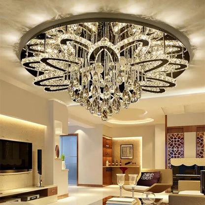 A modern black dimmable led crystal chandelier with clear crystal tiers for dining room decorbites dimmable led light