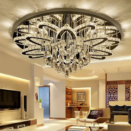 A modern black dimmable led crystal chandelier with clear crystal tiers for dining room decorbites dimmable led light