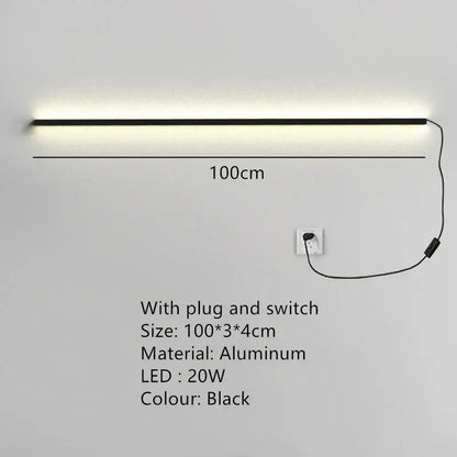 Black aluminum decorbites dimmable long wall lamp 100cm for modern bedroom ambient lighting