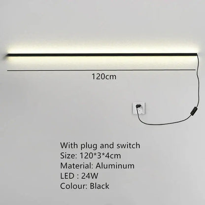 Black aluminum dimmable long wall lamp 120cm by decorbites with sleek modern design for bedroom ambient lighting