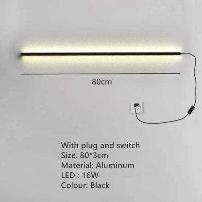 Modern black aluminum wall lamp with 16w dimmable long lighting for bedroom decorbites dimmable long wall use