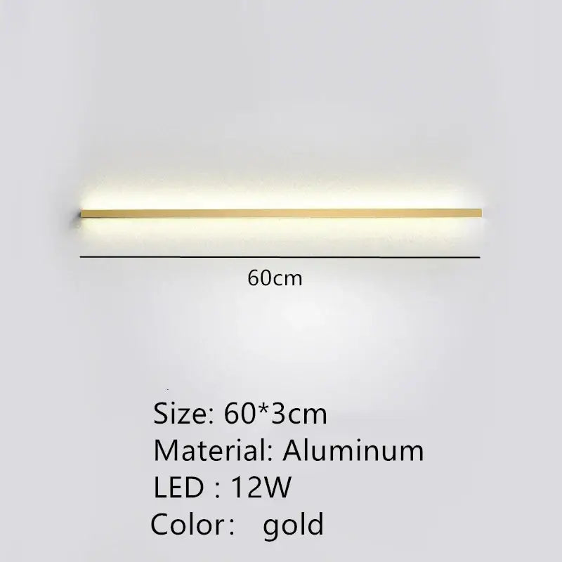 Gold-colored aluminum wall lamp with sleek minimalist design modern black dimmable long wall lamp decorbites dimmable long