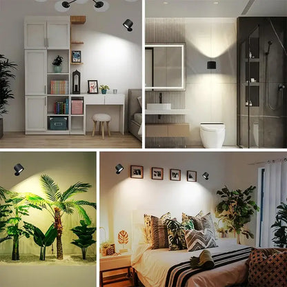 Modern black double head led wall lamp with adjustable cylindrical spotlight heads for bedroom lighting