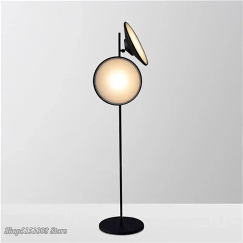 Modern black double horn radar floor lamp with a spherical frosted globe and adjustable conical shade for living room decorbites double horn