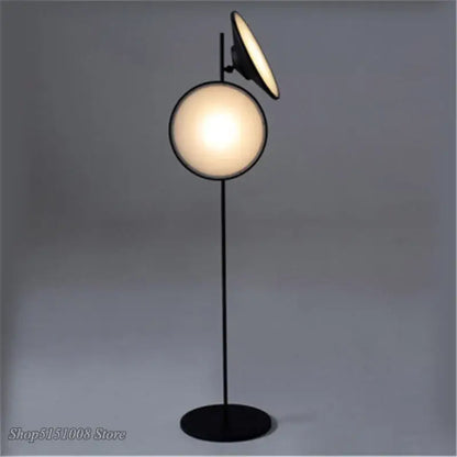 Modern black double horn radar floor lamp with spherical frosted glass globe and adjustable spotlight for living room decorbites double horn