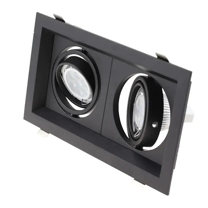 Modern black double ring led recessed ceiling light with two adjustable spotlights for living room illumination