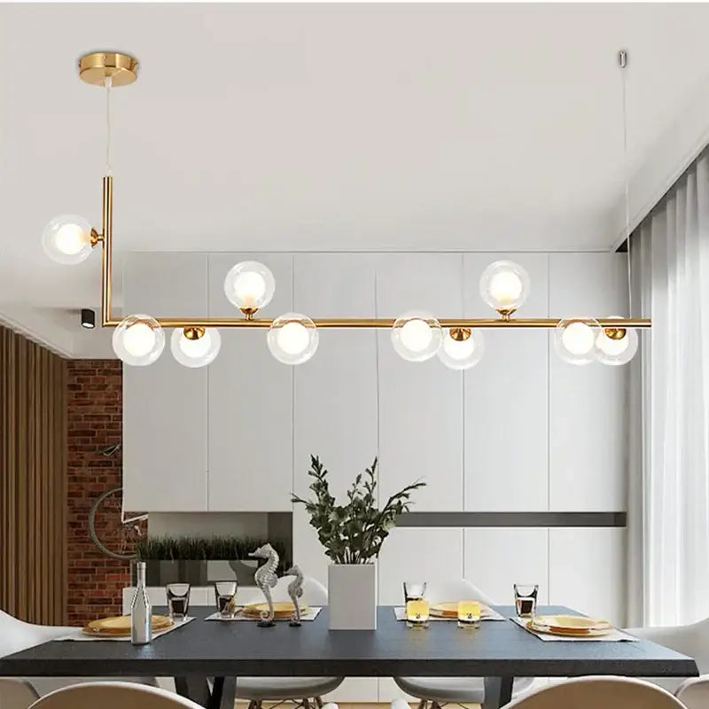 Gold-toned modern pendant dual glass lamp with clear globe bulbs for dining room decorbites glass lamp ceiling chandelier