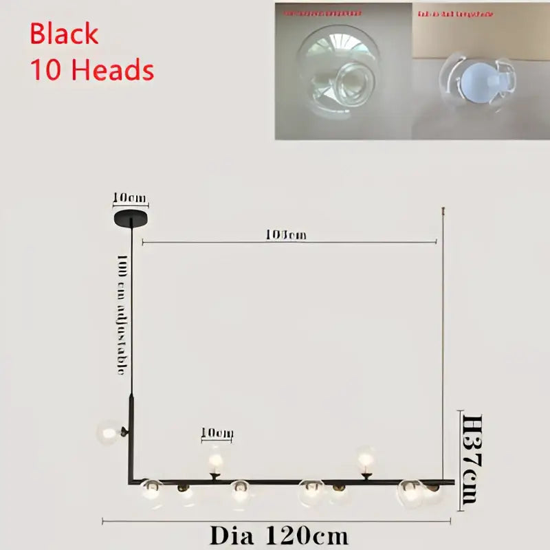 Modern black dual glass lamp ceiling chandelier with ten spherical glass bulbs for dining room decorbites dual glass