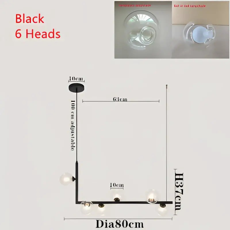 Modern black dual glass lamp ceiling chandelier with six spherical glass globes for dining room decorbites dual glass