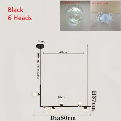 Modern black dual glass lamp ceiling chandelier with six spherical glass globes for dining room decorbites dual glass