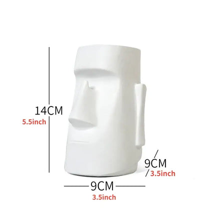 White ceramic moai statue vase with smooth minimalist design and defined features for decorbites desktop organizer use