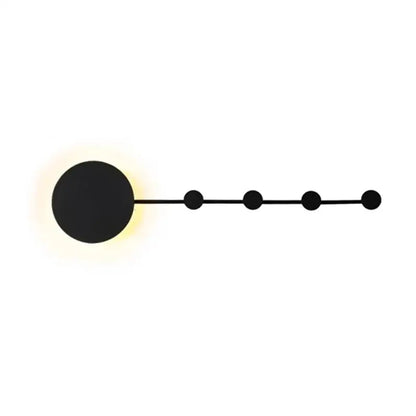 Modern black geometric iron wall lamp with glowing circular light and five spherical accents for living room decorbites geometric iron wall sconce