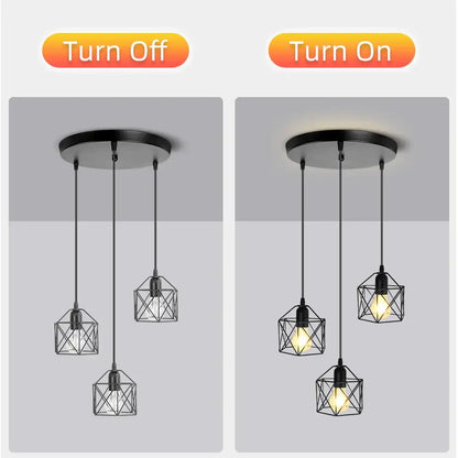 Modern black metal geometric cage pendant ceiling lamp with three led bulbs ideal for kitchen lighting decorbites led ceiling