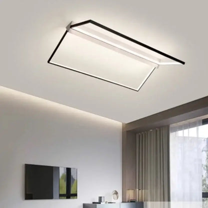 Modern black geometric led ceiling light with a sleek frame and frosted glass panel for living room illumination decorbites geometric led
