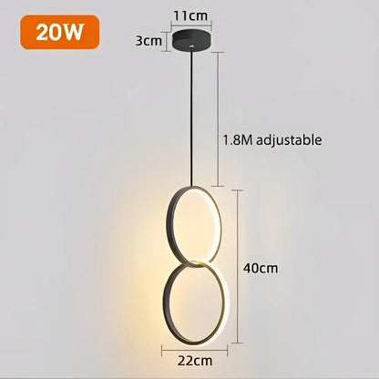 Modern black geometric led pendant light with gold double-ring design and adjustable 1.8m cord for contemporary decorbites spaces
