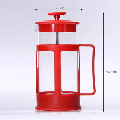 Modern black glass 350ml plastic coffee french press with red plastic frame metal plunger and lid for kitchen use