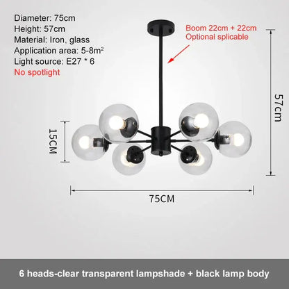 Modern black iron ball led chandelier with six clear glass lampshades for dining room pendant light decorbites glass ball