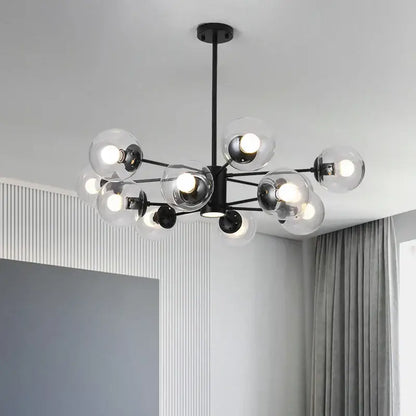 Modern black metal ball led chandelier with clear glass globe shades for dining room decorbites glass ball pendant light