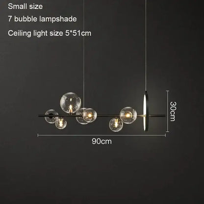 Modern black glass ball led chandelier with seven clear glass ball lampshades and one circular accent for dining room